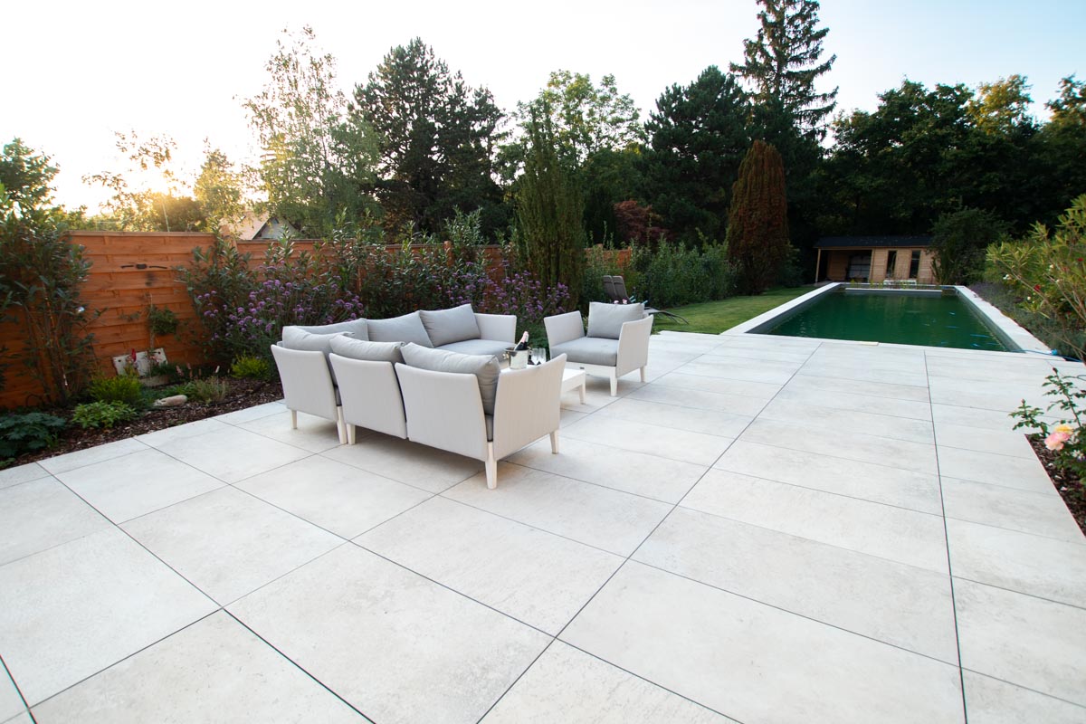 Technostein Caribbean Cream Terrassenplatten aus Feinsteinzeug